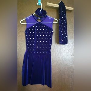 Adult Small purple rhinestone dance costume with detached sleeves